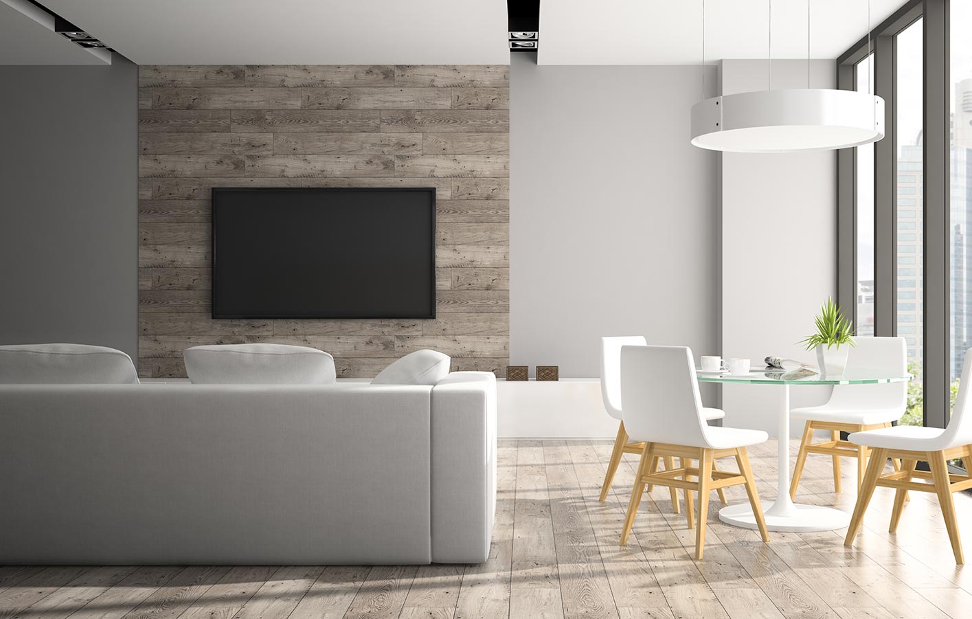 modernes Wohnzimmer Paneel Design hinter Fernseher