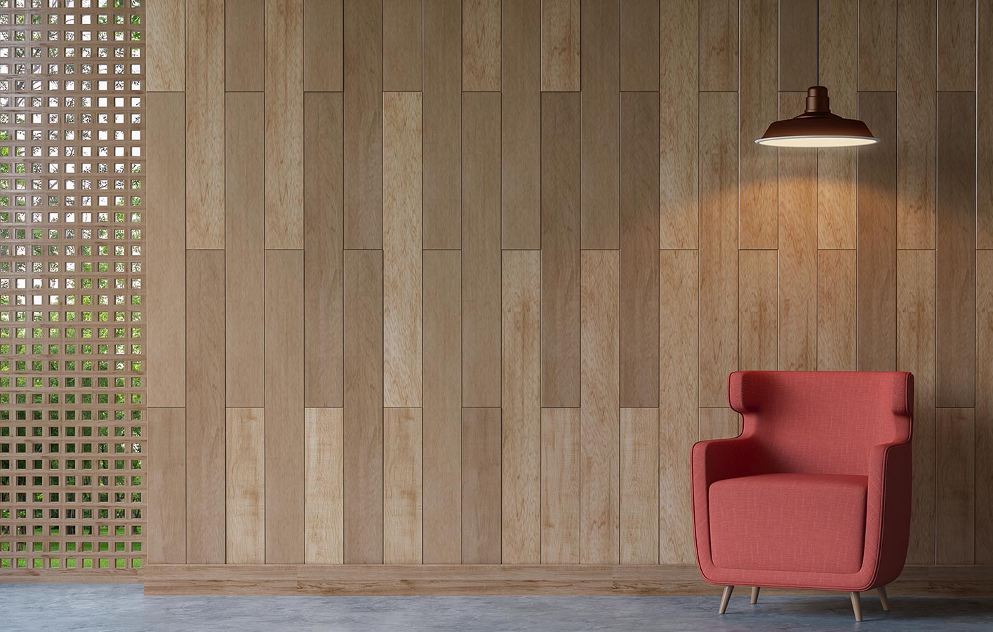 moderne Holzwand, Holzpaneele im Büro